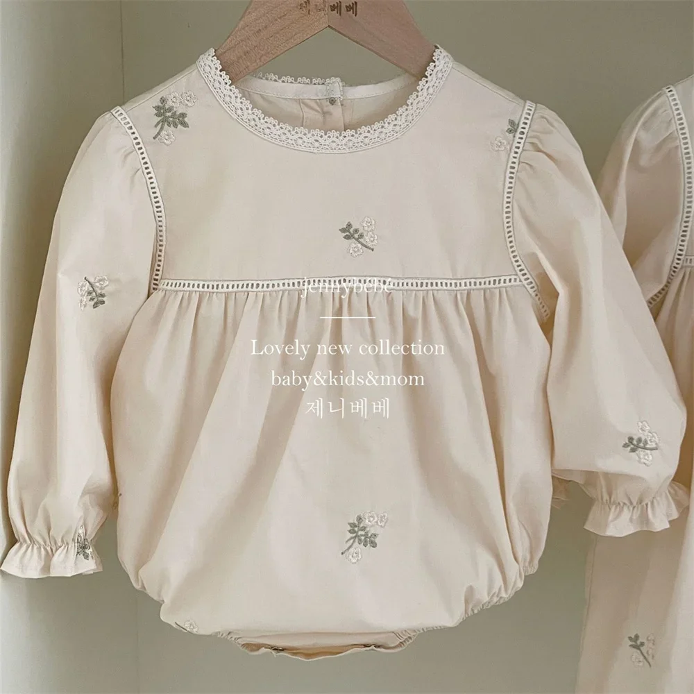 Newborn Baby Girl Romper Floral - طفل الفتيات المطرزة الأزهار رومبير طويلة