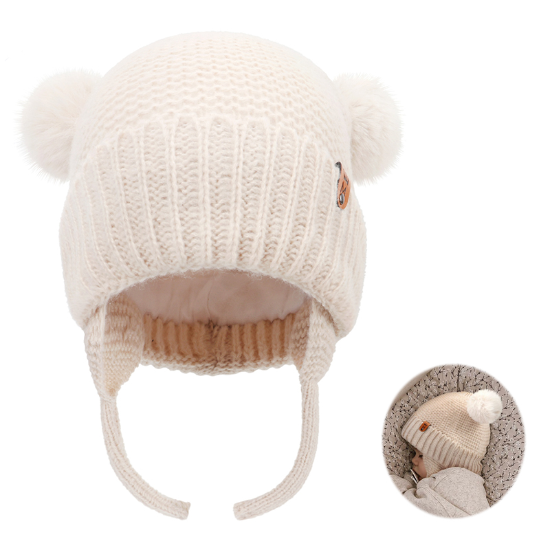 Infant Beanie Hat With Ears - الطفل قبعة صوف لطيف الفراء الكرة