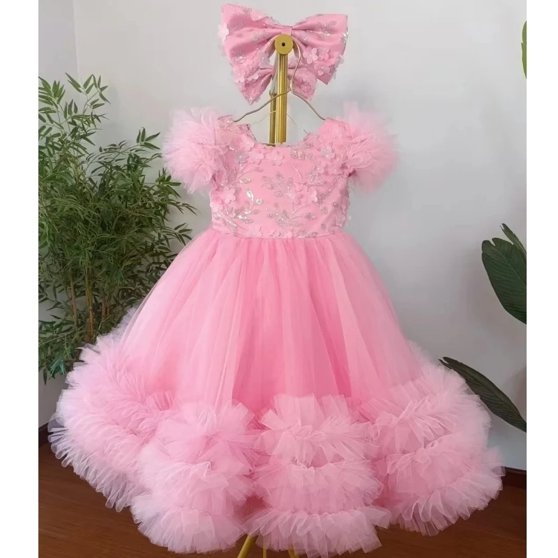 Toddler Girl Tulle Party Dress - فساتين فتاة الزهور الوردية المخصصة لحفلات