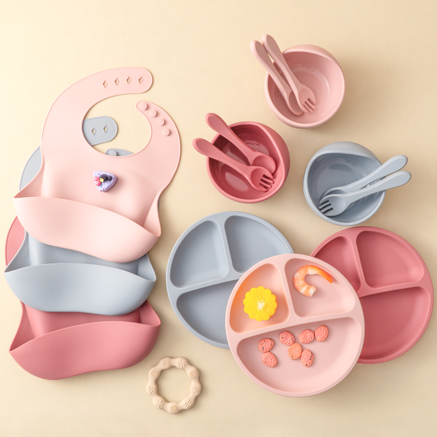 Waterproof Baby Bibs Silicone - 5 قطعة مجموعة تغذية الطفل سيليكون
