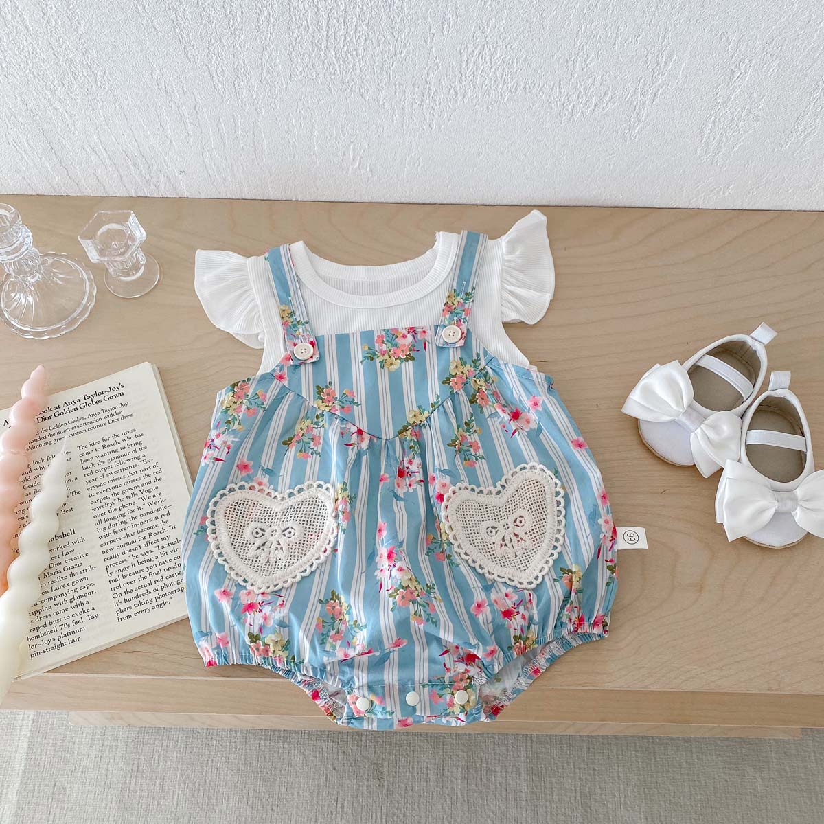 Newborn Baby Girl Romper Floral - بدلة أطفال بناتي بأكمام مرفرفة ،