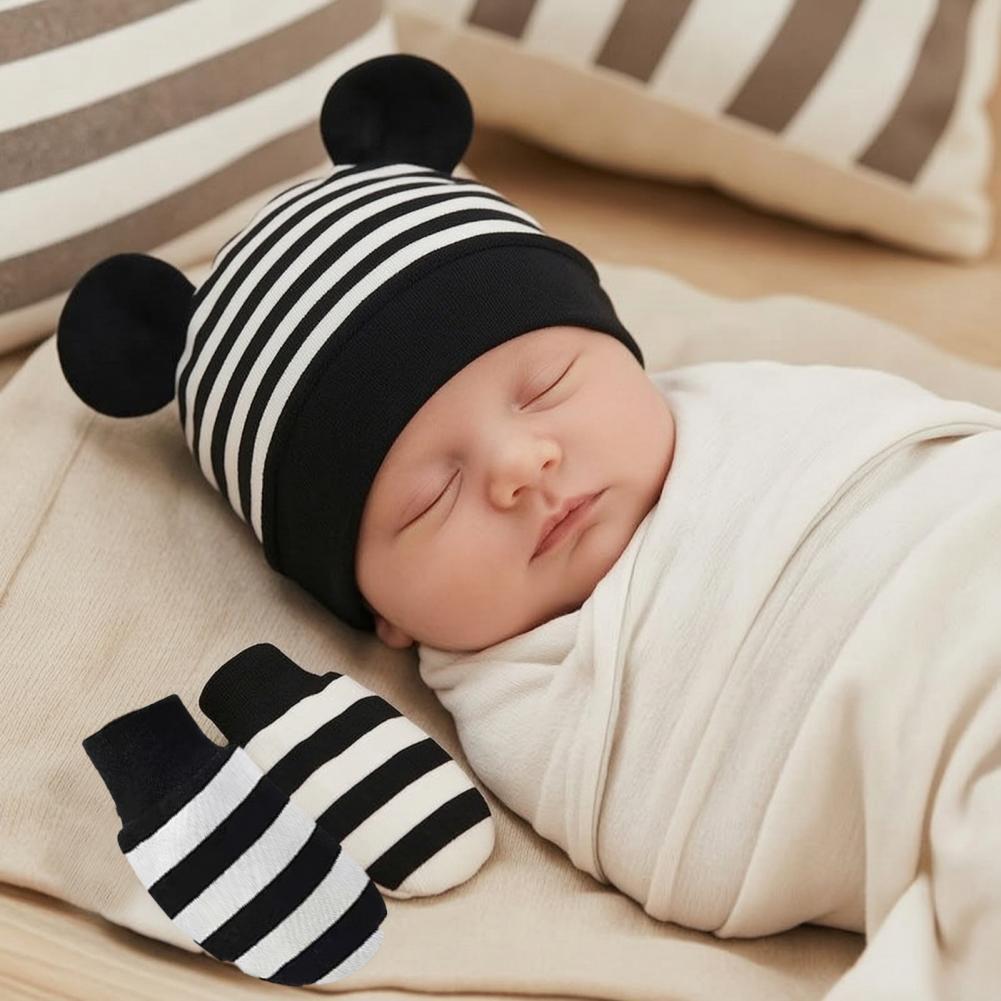 Infant Beanie Hat With Ears - قفازات وجزم للأطفال حديثي الولادة، طقم