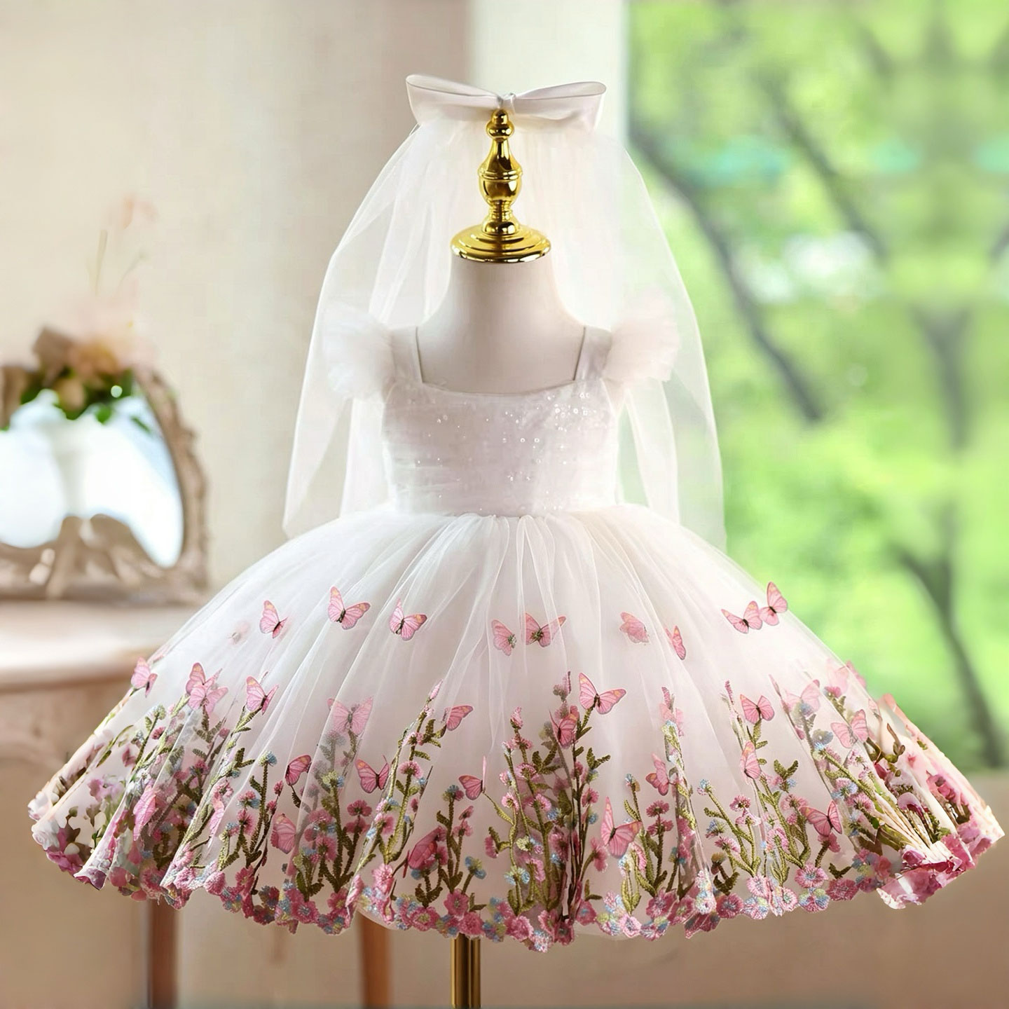 Toddler Girl Tulle Party Dress - فستان فتاة الزهور الأبيض من Jill