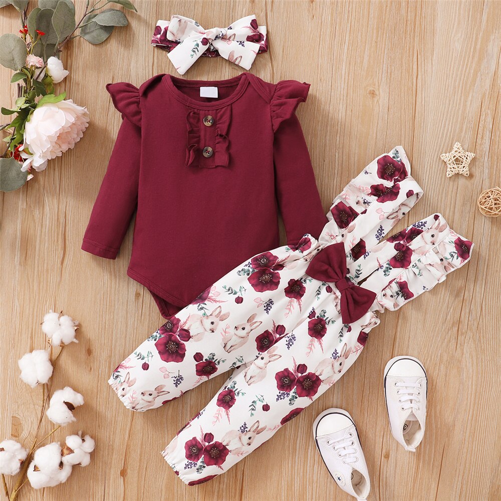 Newborn Baby Girl Romper Floral - طقم ملابس بناتي لحديثي الولادة ،
