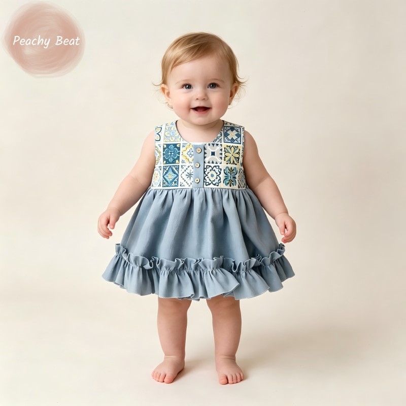 Baby Summer Linen Sleeveless Jumpsuit - طقم رومبير قطني كتان عصري للأطفال