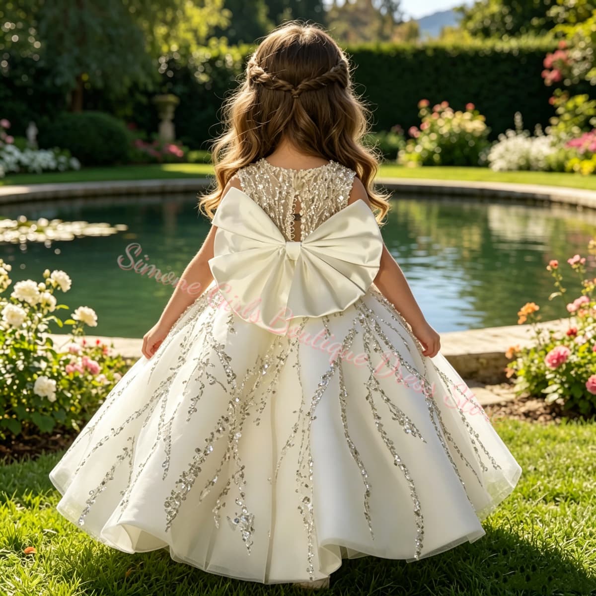 Toddler Girl Tulle Party Dress - فستان فتاة الزهور الفاخر المزين بالخرز