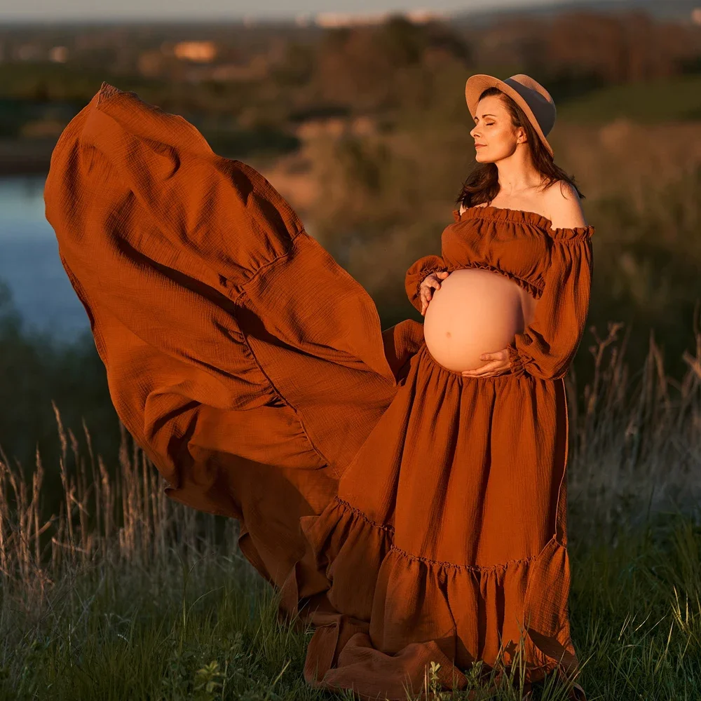 Maternity Wear - مثير قبالة الكتف الرجعية الأمومة التصوير