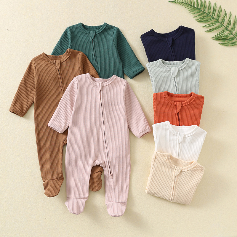 Cotton Baby Onesies Zipper - ملابس أطفال حديثي الولادة للخريف والشتاء،