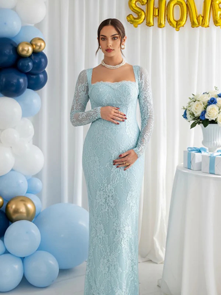 Maternity Wear - فستان دانتيل للأمهات لالتقاط الصور بأكمام
