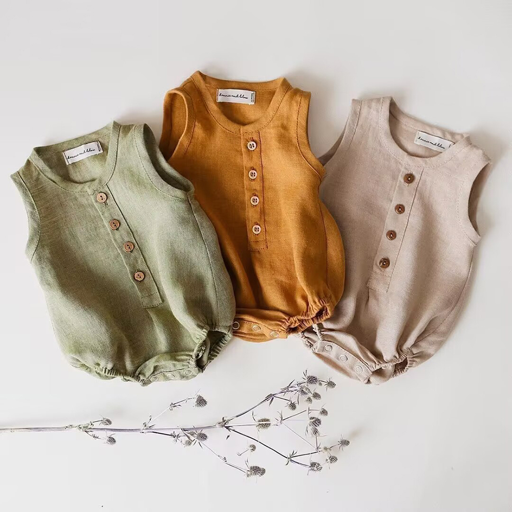 Baby Summer Linen Sleeveless Jumpsuit - الوليد طفل الفتيان الكتان القطن رومبير