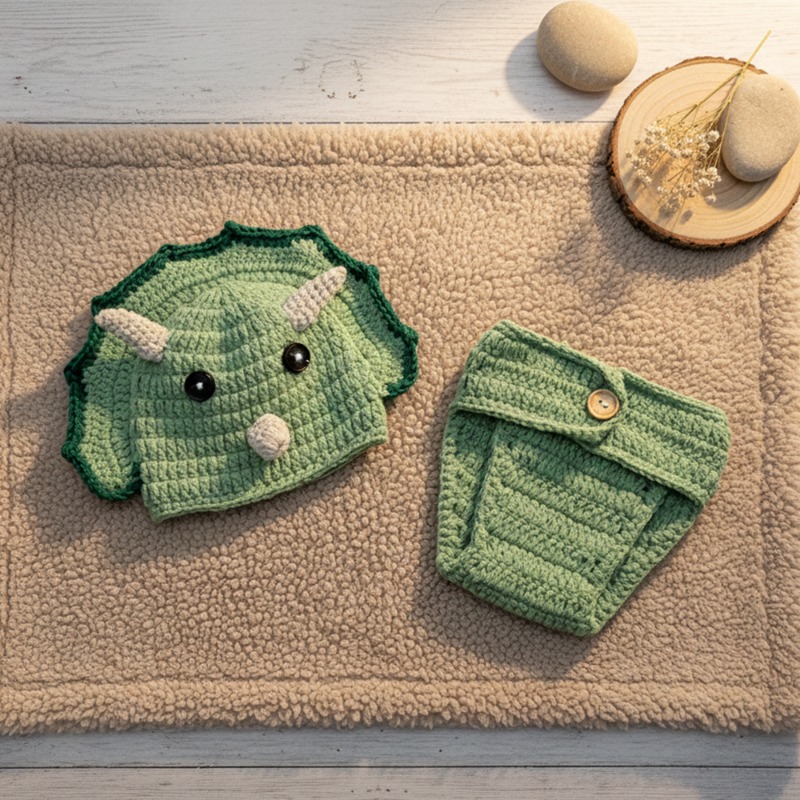 2 قطعة ديناصور الكروشيه الوليد - مراجعة Infant Photography Props Outfit وسعره