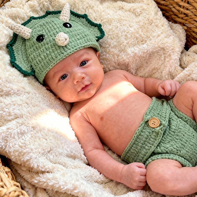2 قطعة ديناصور الكروشيه الوليد - مراجعة Infant Photography Props Outfit وسعره