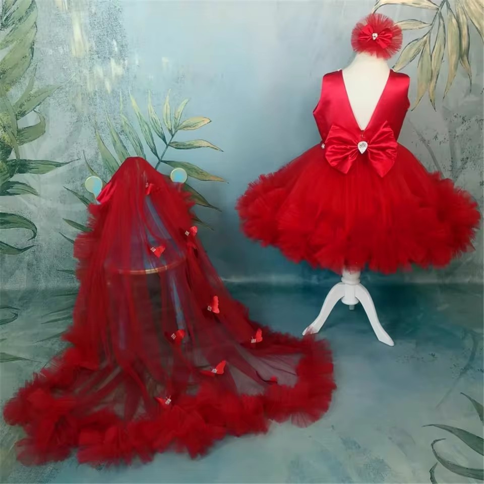 فساتين فتاة الزهور الحمراء الم - مراجعة Toddler Girl Tulle Party Dress وسعره