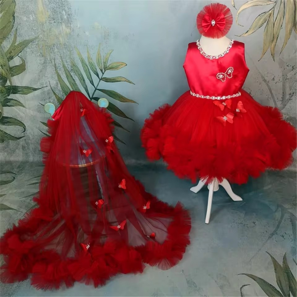 فساتين فتاة الزهور الحمراء الم - مراجعة Toddler Girl Tulle Party Dress وسعره