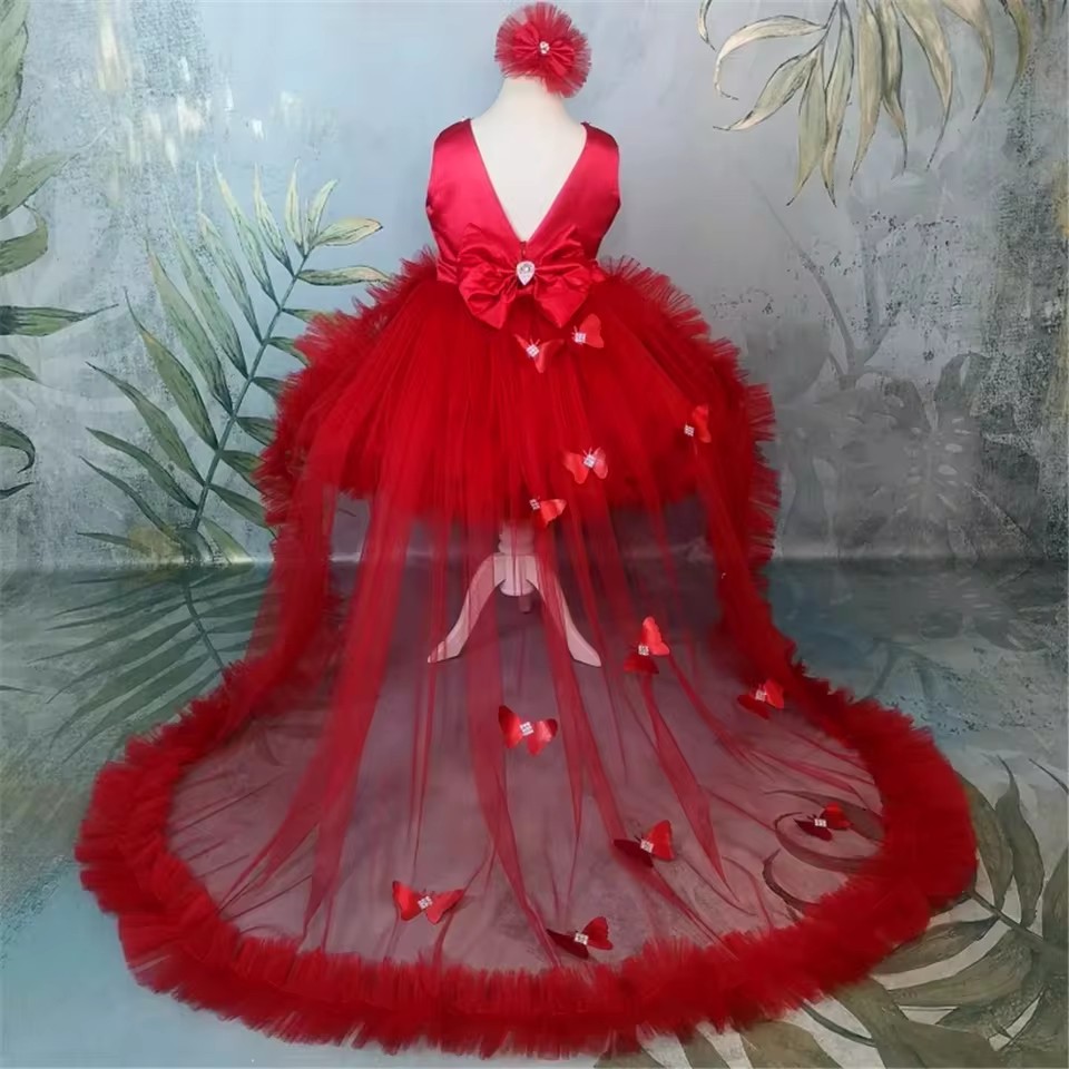فساتين فتاة الزهور الحمراء الم - مراجعة Toddler Girl Tulle Party Dress وسعره