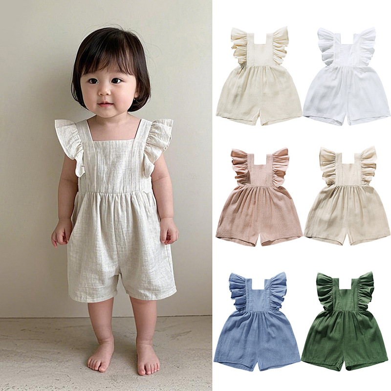 ملابس صيفية للأطفال، أفرولات ل - مراجعة Baby Summer Linen Sleeveless Jumpsuit وسعره