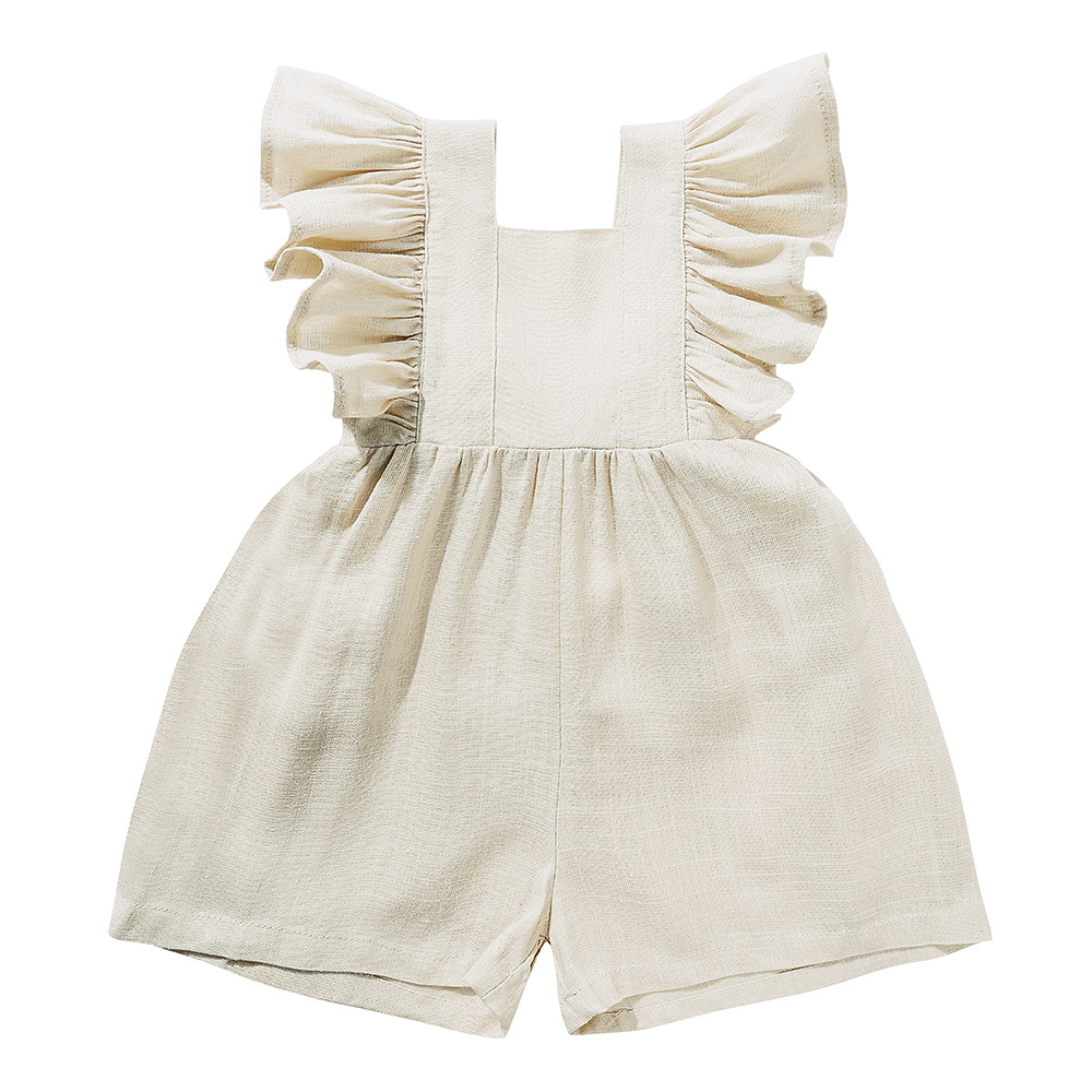 ملابس صيفية للأطفال، أفرولات ل - مراجعة Baby Summer Linen Sleeveless Jumpsuit وسعره