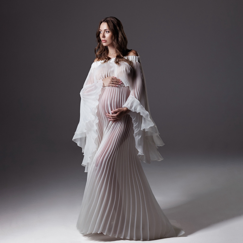 فساتين تصوير للحوامل مطوية بيض - مراجعة Maternity Wear وسعره