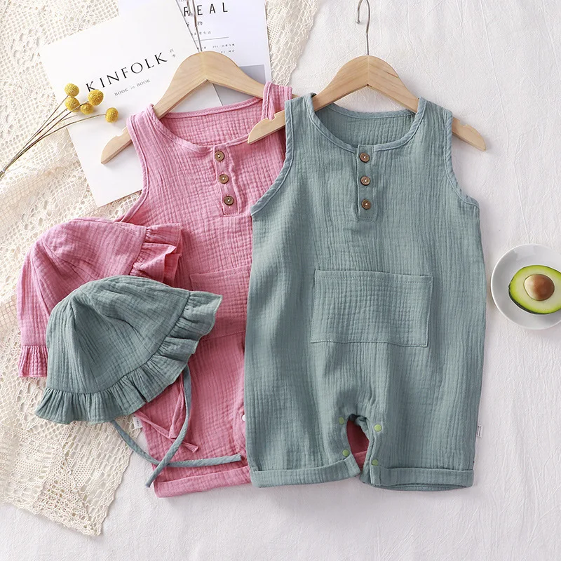 2 قطعة/المجموعة ملابس الصيف ال - مراجعة Baby Summer Linen Sleeveless Jumpsuit وسعره