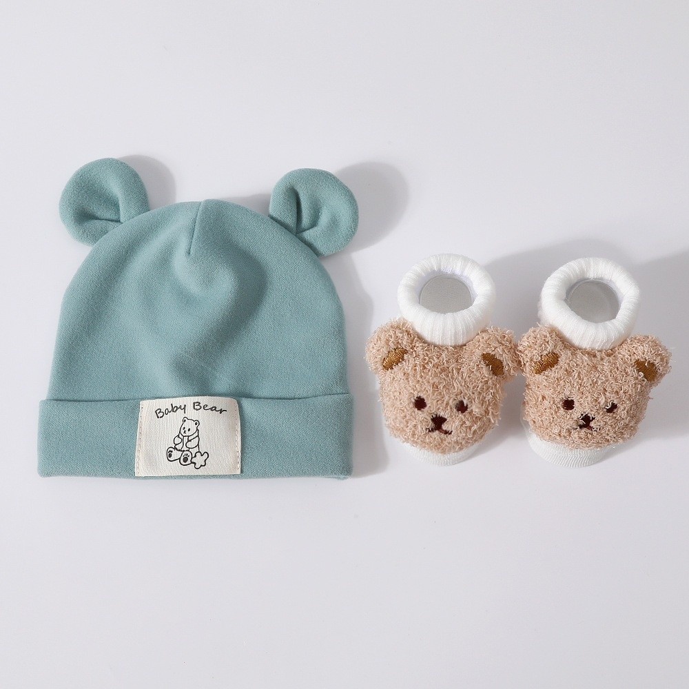 طقم قبعة وجوارب للأطفال حديثي  - مراجعة Infant Beanie Hat With Ears وسعره