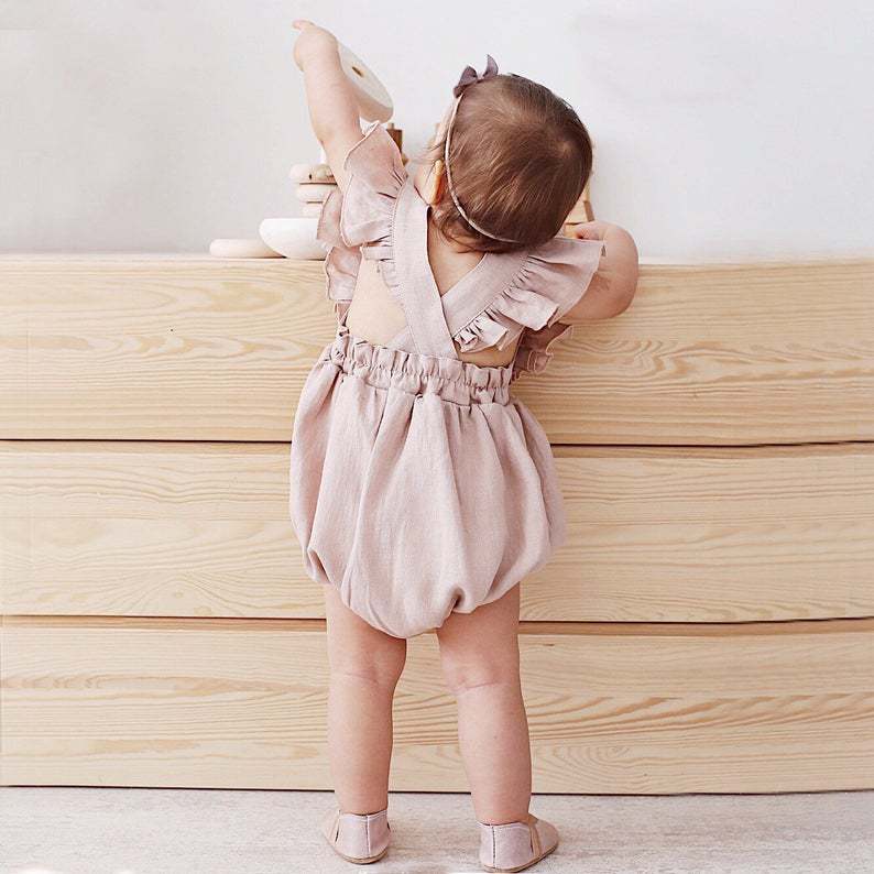رومبير صيفي للبنات الرضع بلون  - مراجعة Baby Summer Linen Sleeveless Jumpsuit وسعره