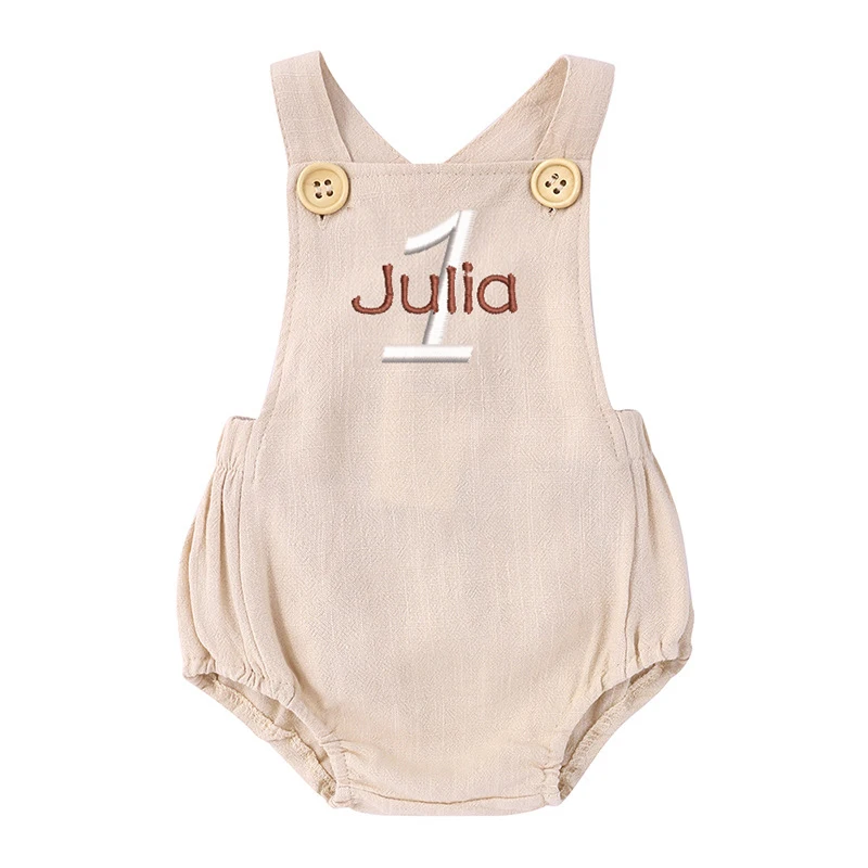 اسم شخصي رومبير مزين للطفل ، ج - مراجعة Baby Summer Linen Sleeveless Jumpsuit وسعره